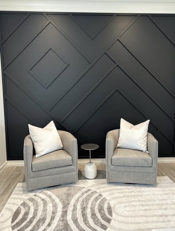 Black board and batten geometric accent wall