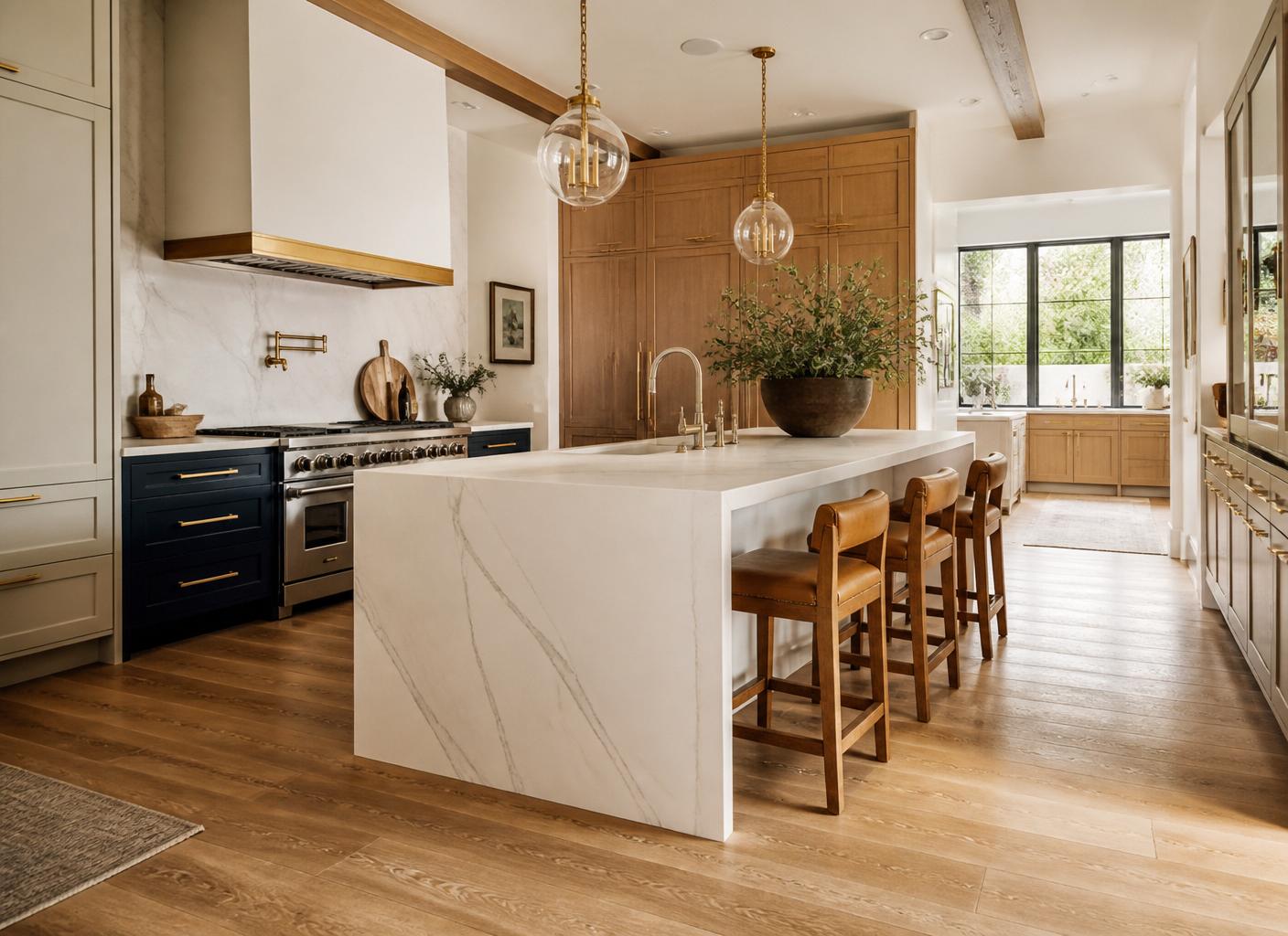 Custom kitchen remodel with shaker cabinets and quartz counters