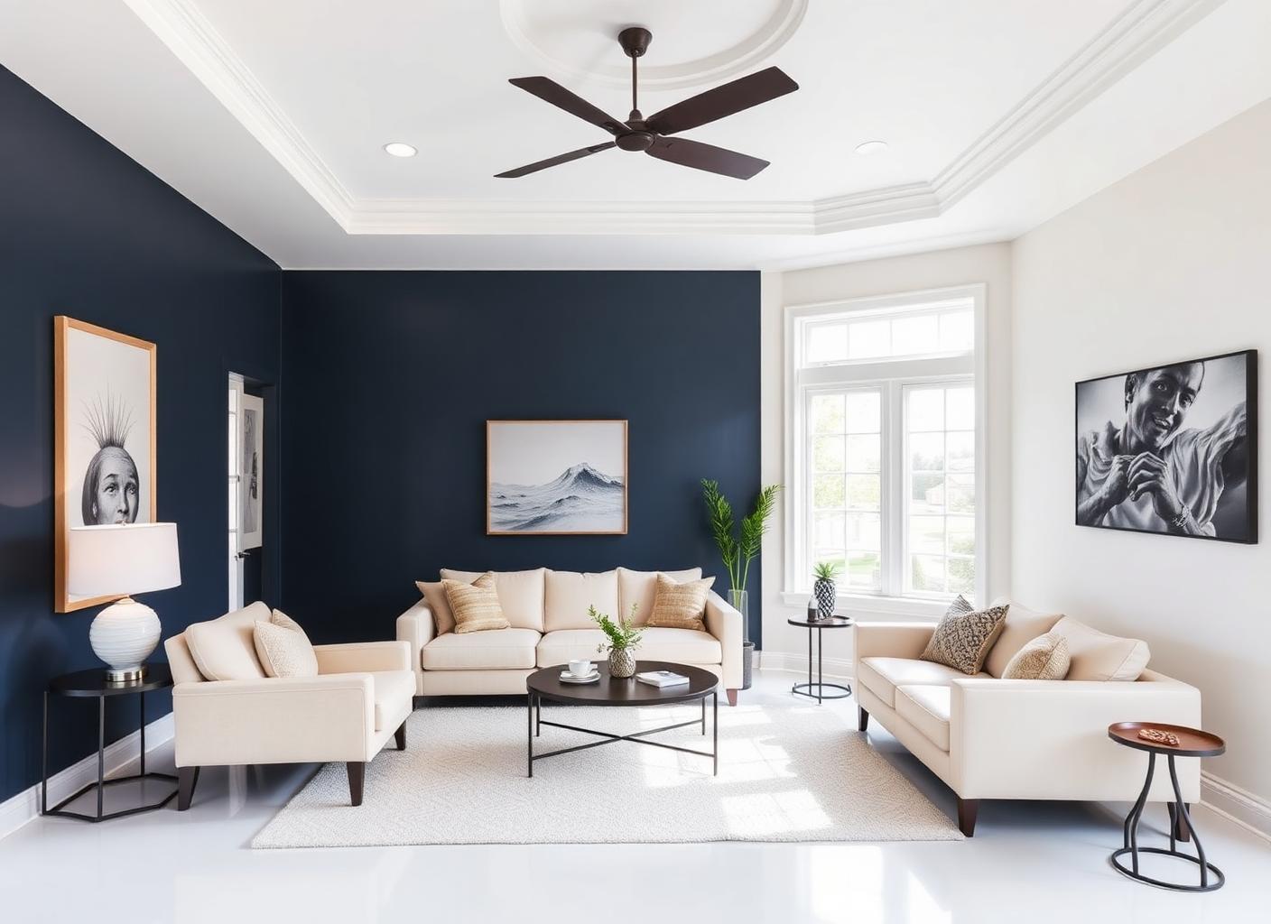 Interior repaint with navy accent — Fort Worth